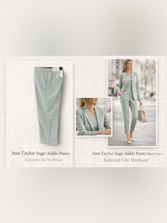 Ann Taylor Pants - Ann Taylor Pale Sage Green Ankle Pants Size 2 NWT Tailored Career Chic